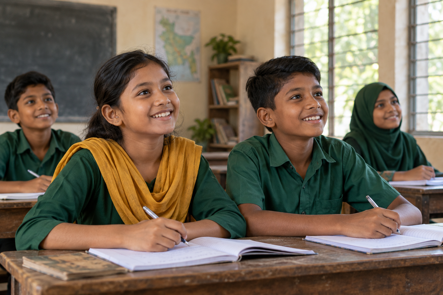 AI-generated illustration of children learning together in a classroom